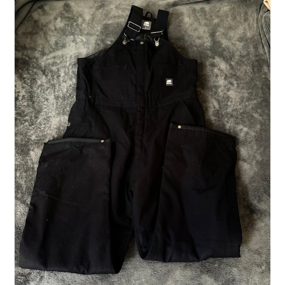 Berne Mens Black Insulated Cotton Duck Canvas Workwear Bib Overalls Large Reg